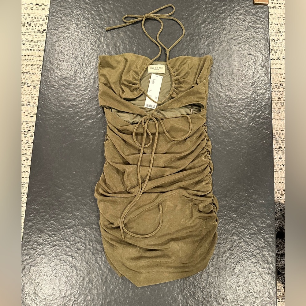 Urban Outfitters Olive Green Ruched Halter Dress
